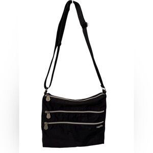 Baggallini Black Nylon Crossbody Bag Triple Zip Travel Purse